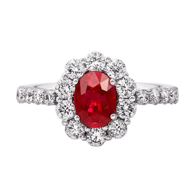 Oval Ruby 3.50 Carats Wedding Ring Prong Set White Gold 14K - Gemstone Ring-harrychadent.ca