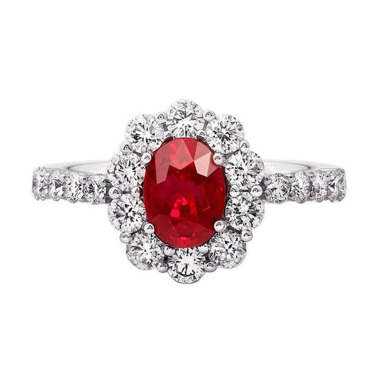 Oval Ruby 3.50 Carats Wedding Ring Prong Set White Gold 14K - Gemstone Ring-harrychadent.ca