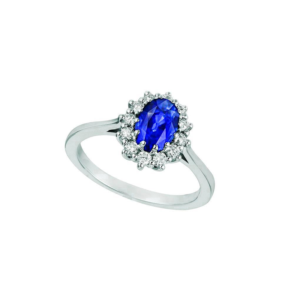 Oval Sapphire And Diamond Fancy Ring 1.55 Carats White Gold 14K - Gemstone Ring-harrychadent.ca