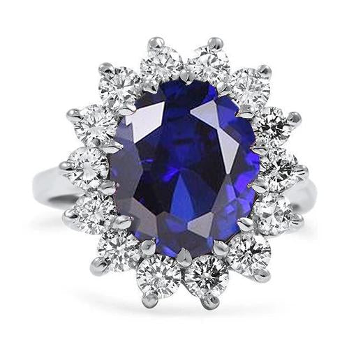 Oval Sapphire And Diamonds 5.50 Carats Wedding Ring 14K White Gold - Gemstone Ring-harrychadent.ca