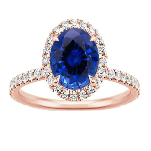 Oval Sapphire Diamond Gemstone Ring 8 Carats Jewelry Rose Gold 14K - Gemstone Ring-harrychadent.ca