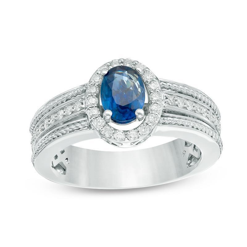 Oval Sapphire With Diamonds 3.20 Ct Anniversary Ring White Gold - Gemstone Ring-harrychadent.ca