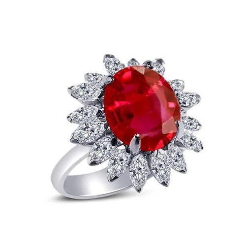 Oval Shape Natural 13.80 Carats Ruby Diamond White Gold 14K Ring - Gemstone Ring-harrychadent.ca