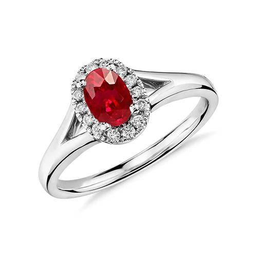 Oval Shape Red Ruby Diamond Ring 1.20 Carats White Gold 14K - Gemstone Ring-harrychadent.ca