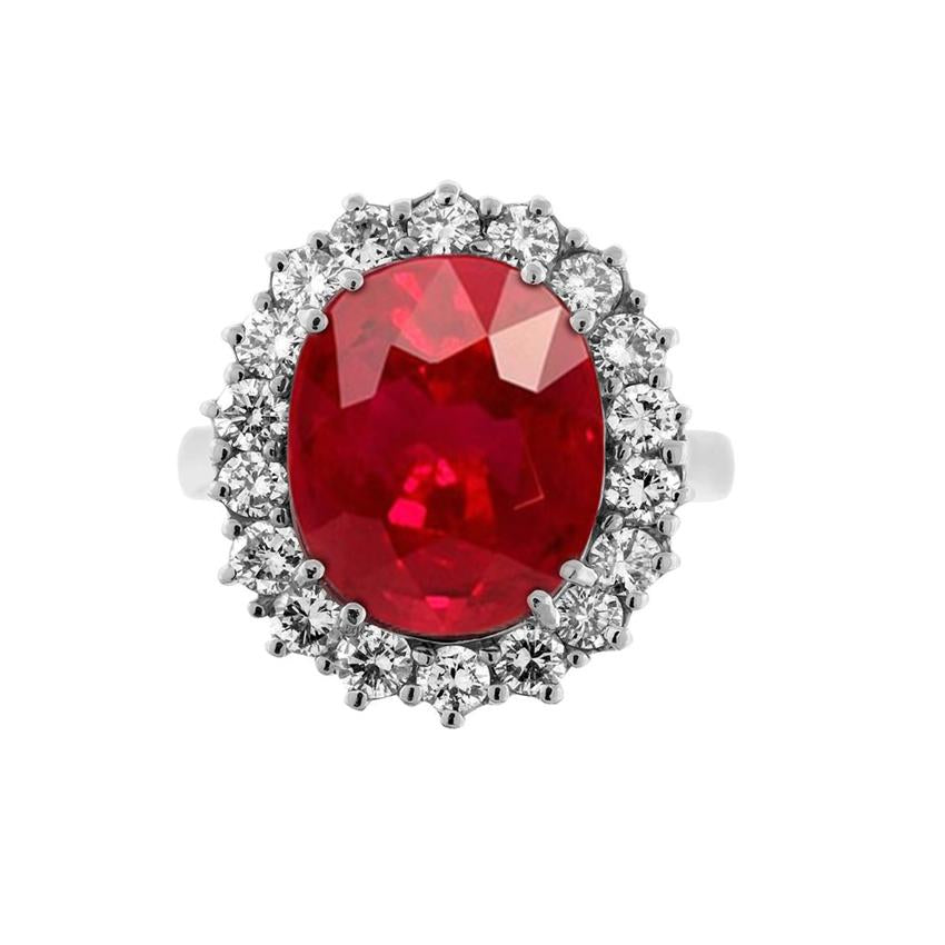 Oval Shape Red Ruby Gemstone With Diamond Ring White Gold 14K 10.50 Ct - Gemstone Ring-harrychadent.ca