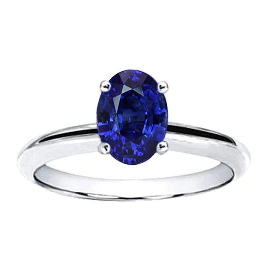 Oval Sri Lanka Sapphire Solitaire Ring White Gold 14K 3.30 Carats - Gemstone Ring-harrychadent.ca