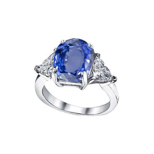 Oval Sri Lanka Sapphire Trillion Diamonds 3 Stone Ring 6.01 Carats - Gemstone Ring-harrychadent.ca