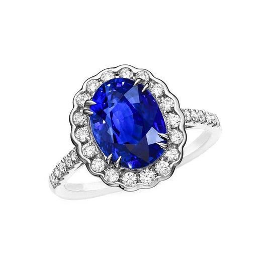 Oval Sri Lankan Sapphire Diamonds 4.30 Ct Ring White Gold 14K - Gemstone Ring-harrychadent.ca