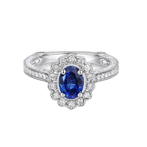 Oval Sri Lankan Sapphire Ring Round Diamond Gold Jewelry 2 Carats - Gemstone Ring-harrychadent.ca