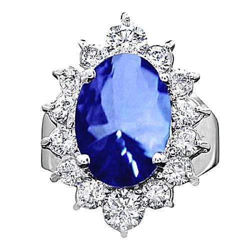 Oval Sri Lankan Sapphire & Round Diamond Ring 6.01 Ct. White Gold 14K - Gemstone Ring-harrychadent.ca