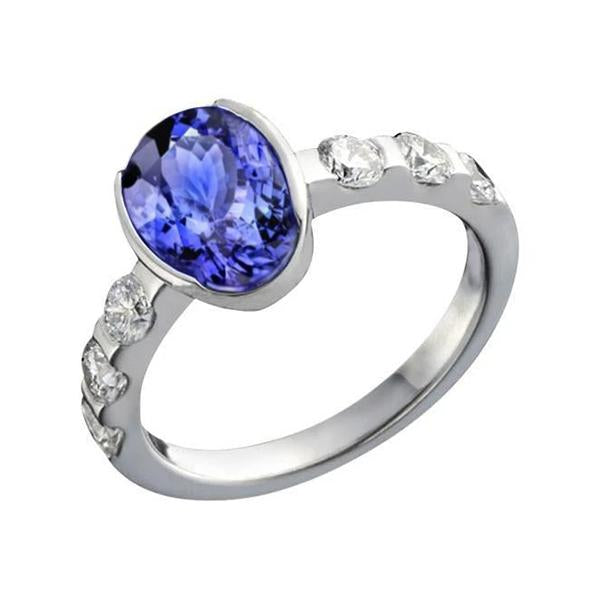 Oval Tanzanite AAA And Diamonds Ring White Gold 4.50 Carat Jewelry - Gemstone Ring-harrychadent.ca