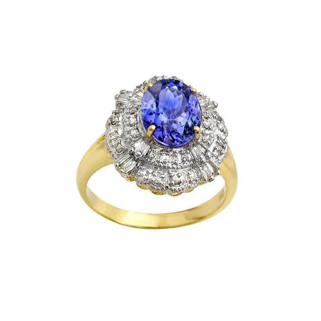 Oval Tanzanite And Baguette Diamonds Gold Ring 8 Carats New - Gemstone Ring-harrychadent.ca