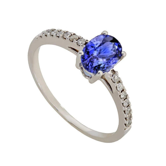 Oval Tanzanite And Diamonds 5.50 Carats Ring White Gold 14K - Gemstone Ring-harrychadent.ca