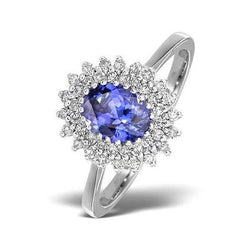 Oval Tanzanite And Round Diamonds 11.25 Carats Ring White Gold 14K