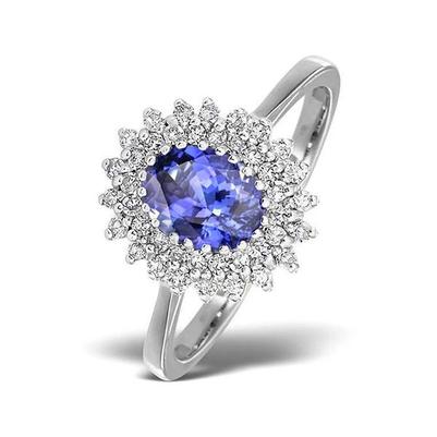 Oval Tanzanite And Round Diamonds 11.25 Carats Ring White Gold 14K - Gemstone Ring-harrychadent.ca