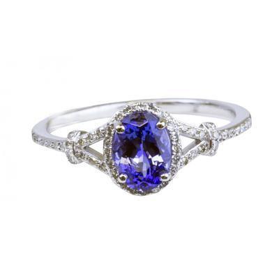 Oval Tanzanite And Round Diamonds 3.60 Ct. Wedding Ring White Gold - Gemstone Ring-harrychadent.ca