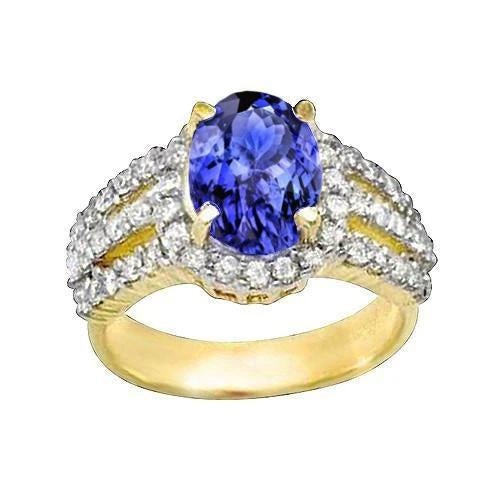 Oval Tanzanite And Round Diamonds Wedding Ring Two Tone 3.50 Carats - Gemstone Ring-harrychadent.ca