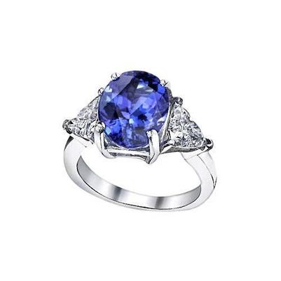 Oval Tanzanite Trillion Diamonds Three Stone Ring 6 Carats Gold 14K - Gemstone Ring-harrychadent.ca