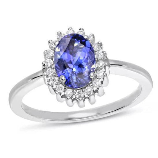 Oval Tanzanite With Diamonds 9 Ct Ring New Gold White 14K - Gemstone Ring-harrychadent.ca