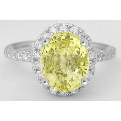 Oval Yellow Sapphire And Round Natural Earth Mined Diamond Ring White Gold 3.5 Ct.