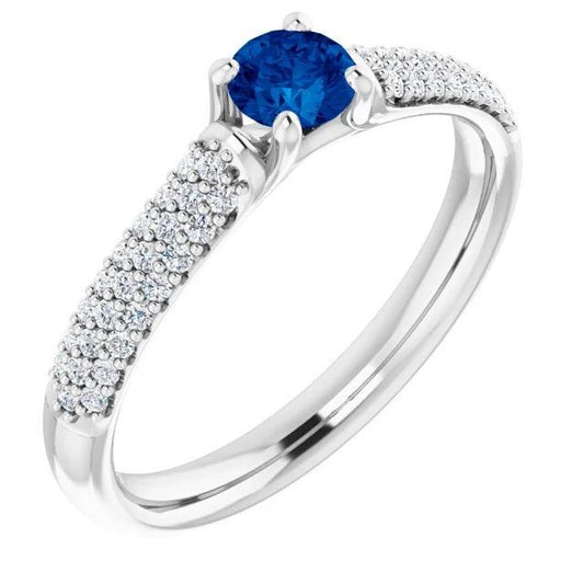 Pave Diamond Blue Sapphire 2 Carats Ring White Gold 14K - Gemstone Ring-harrychadent.ca