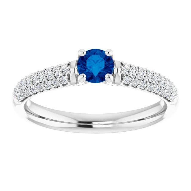 Pave Diamond Blue Sapphire 2 Carats Ring White Gold 14K - Gemstone Ring-harrychadent.ca