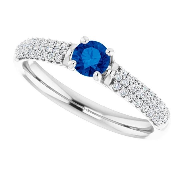 Pave Diamond Blue Sapphire 2 Carats Ring White Gold 14K - Gemstone Ring-harrychadent.ca