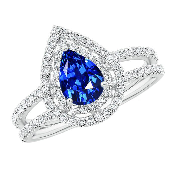 Pear And Round Cut 4.90 Ct Ceylon Sapphire Diamonds Ring - Gemstone Ring-harrychadent.ca
