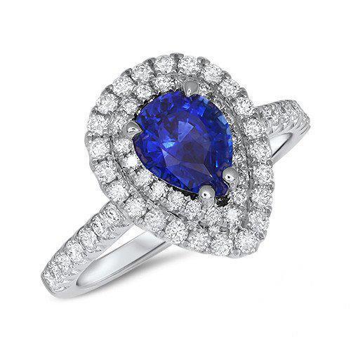 Pear Cut Ceylon Sapphire Diamond Ring White Gold 14K 4 Carats - Gemstone Ring-harrychadent.ca