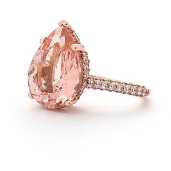 Pear Cut Morganite And Diamonds 9.25 Ct Wedding Ring Rose Gold 14K - Gemstone Ring-harrychadent.ca