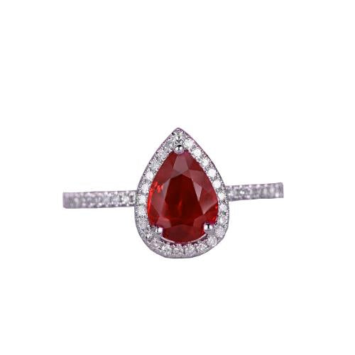 Pear Cut Red Ruby & Diamond Wedding Ring White Gold 14K 3.45 Carats - Gemstone Ring-harrychadent.ca