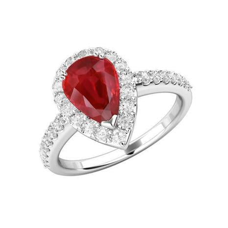 Pear Cut Ruby With Diamond Ring White Gold 14K Jewelry 2.5 Ct. - Gemstone Ring-harrychadent.ca