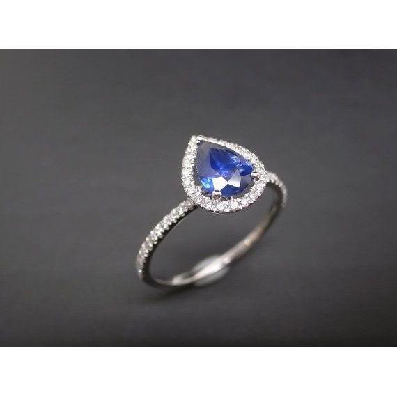 Pear Cut Sapphire Engagement Ring 2.25 Carats White Gold 14K - Gemstone Ring-harrychadent.ca