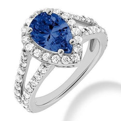 Pear Cut Sri Lankan Sapphire And Round Natural Earth Mined Diamonds 4 Carats Ring