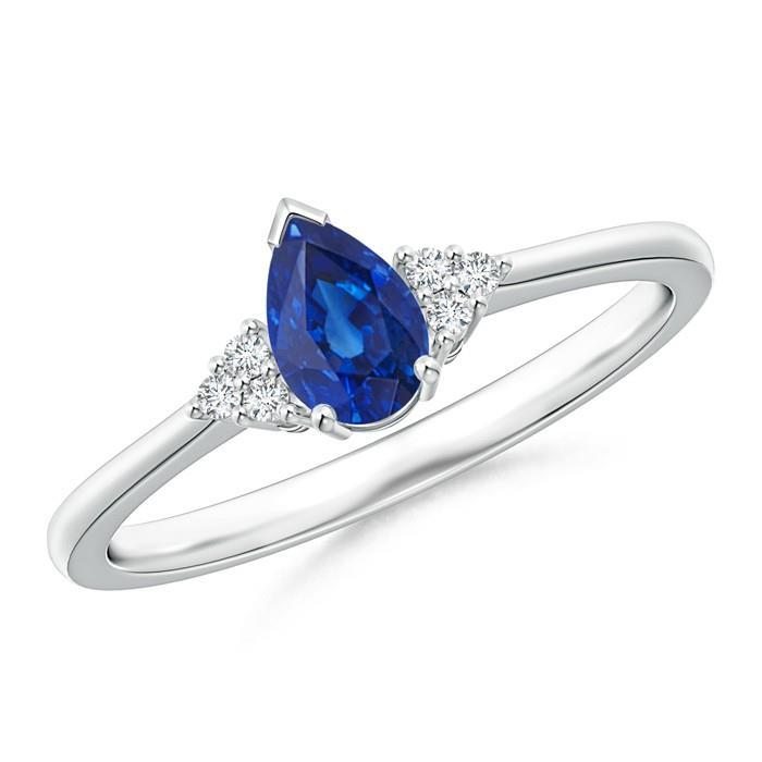 Pear & Round Cut Ceylon Sapphire Diamond Ring 1.85 Ct. White Gold 14K - Gemstone Ring-harrychadent.ca