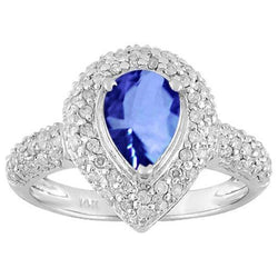 Pear & Round Sri Lankan Blue Sapphire Natural Earth Mined Diamond Ring 4.40 Carat WG 14K