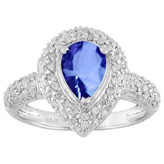 Pear & Round Sri Lankan Blue Sapphire Diamond Ring 4.40 Carat WG 14K - Gemstone Ring-harrychadent.ca