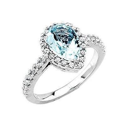 Pear Shape Aquamarine And Diamonds 14 Ct Wedding Ring White Gold 14K - Gemstone Ring-harrychadent.ca