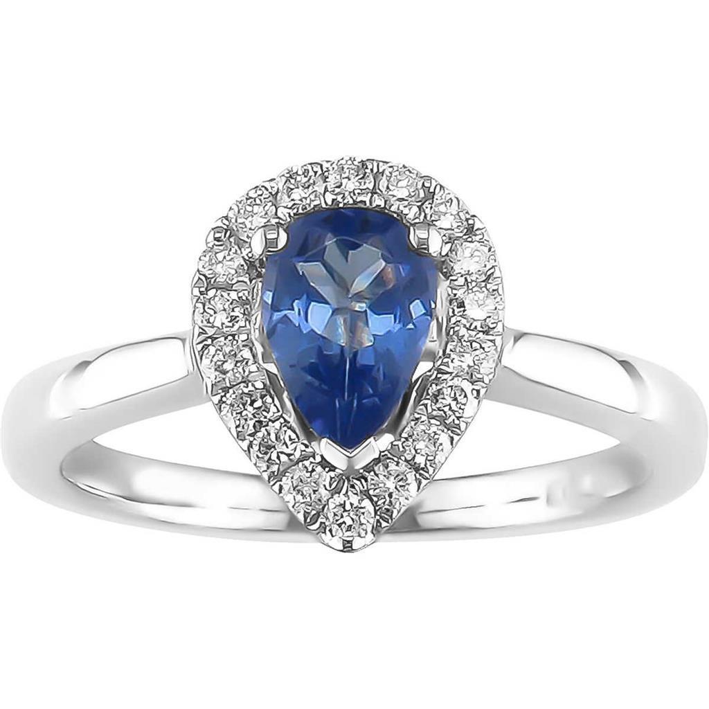 Pear Shape Ceylon Sapphire Diamonds Ring 3.30 Ct 14K White Gold 14K - Gemstone Ring-harrychadent.ca