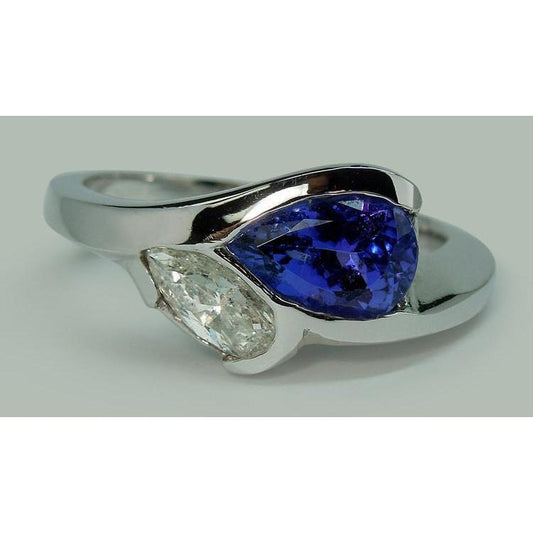 Pear Shape Infinity Tanzanite And Diamond Ring 2.25 Ct. Gold 14K - Gemstone Ring-harrychadent.ca