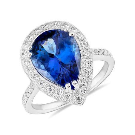 Pear Tanzanite And Diamond Wedding Ring Gold 2.25 Carats Jewelry - Gemstone Ring-harrychadent.ca