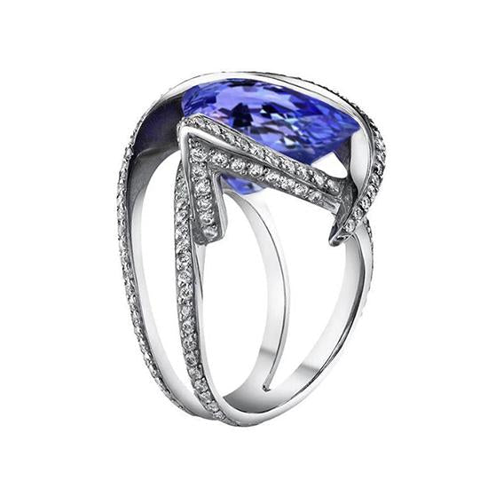 Pear Tanzanite Diamond Ring 5 Carat Gemstone White Gold 14K Jewelry - Gemstone Ring-harrychadent.ca