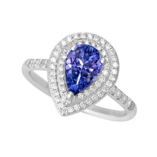 Pear Tanzanite With Diamonds 5.25 Ct Wedding Ring White Gold 14K - Gemstone Ring-harrychadent.ca