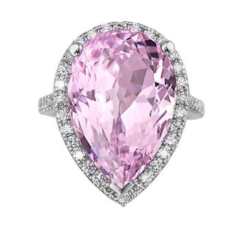 Pink Kunzite 20.40 Ct Diamond Wedding Ring White Gold Gemstone Jewelry - Gemstone Ring-harrychadent.ca