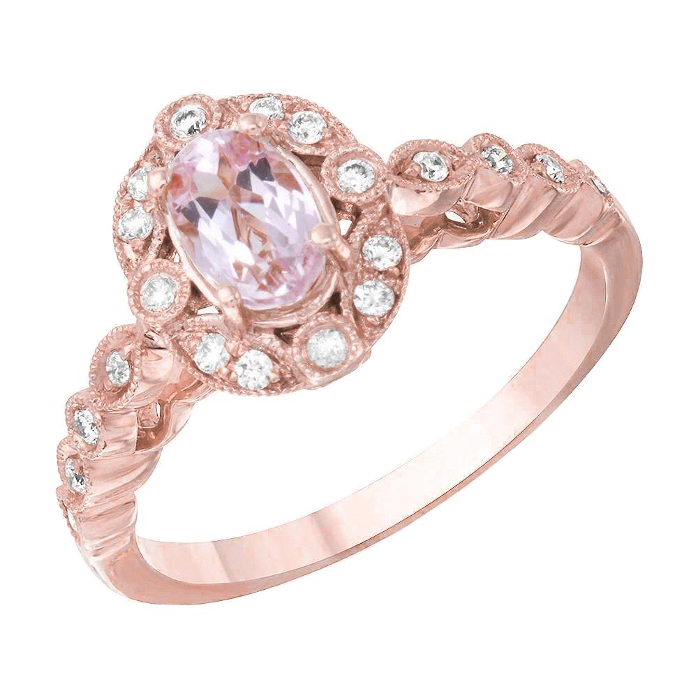 Pink Kunzite And Bezel Diamonds Ring 13.30 Carats Rose Gold 14K - Gemstone Ring-harrychadent.ca