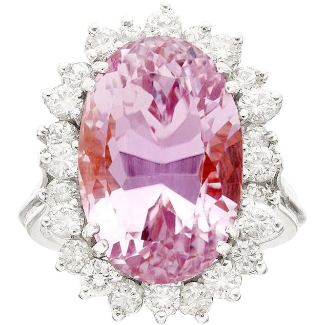 Pink Kunzite And Diamond Ring Jewelry 20 Ct 14K White Gold - Gemstone Ring-harrychadent.ca