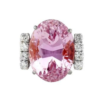 Pink Kunzite And Diamonds 17.80 Carats Ring 14K White Gold - Gemstone Ring-harrychadent.ca