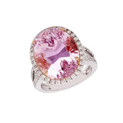 Pink Kunzite And Diamonds 28.50 Carats Wedding Ring Gold 14K