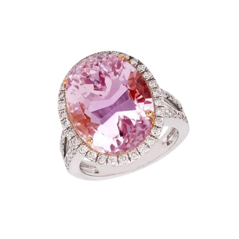 Pink Kunzite And Diamonds 28.50 Carats Wedding Ring Gold 14K - Gemstone Ring-harrychadent.ca