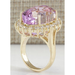 Pink Kunzite And Diamonds 31.40 Carats Wedding Ring 14K Yellow Gold